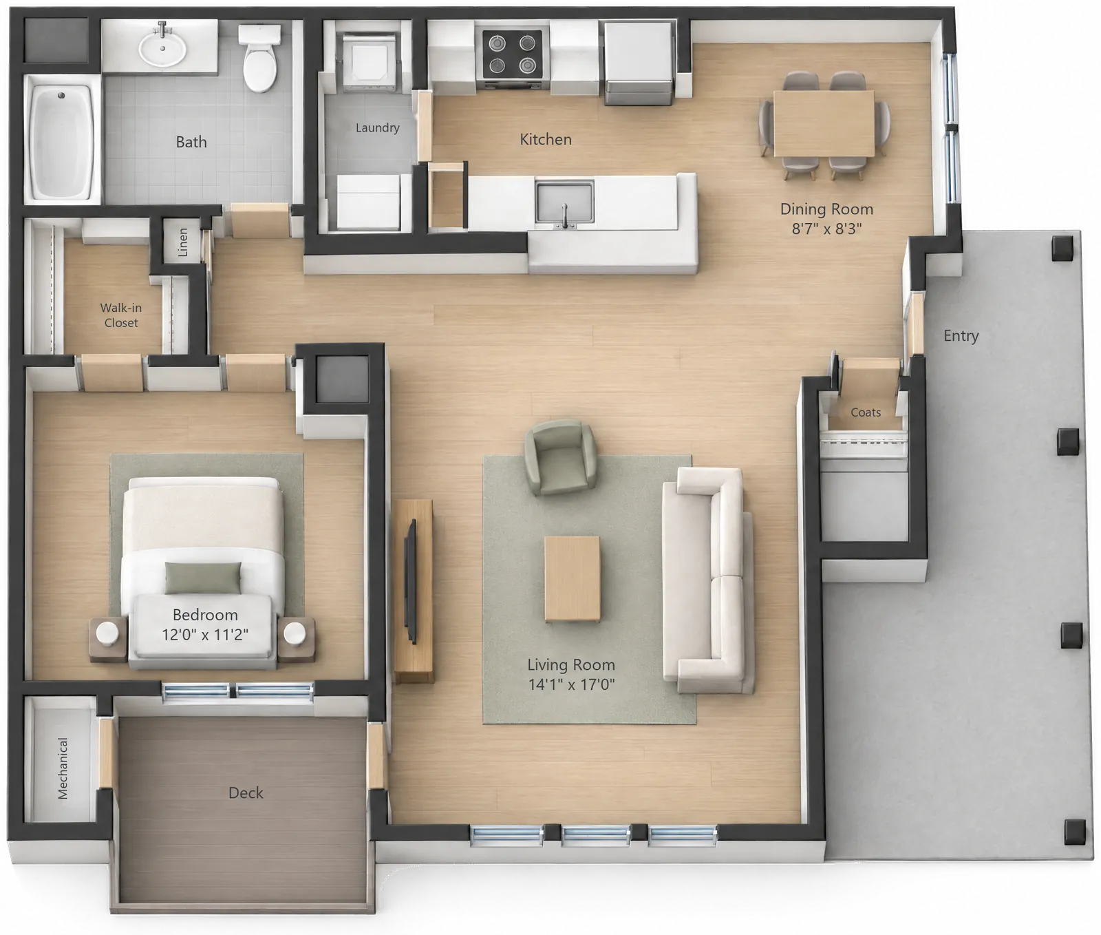 One-Bedroom floor plan — 861 sq ft at White Oaks at Wilton