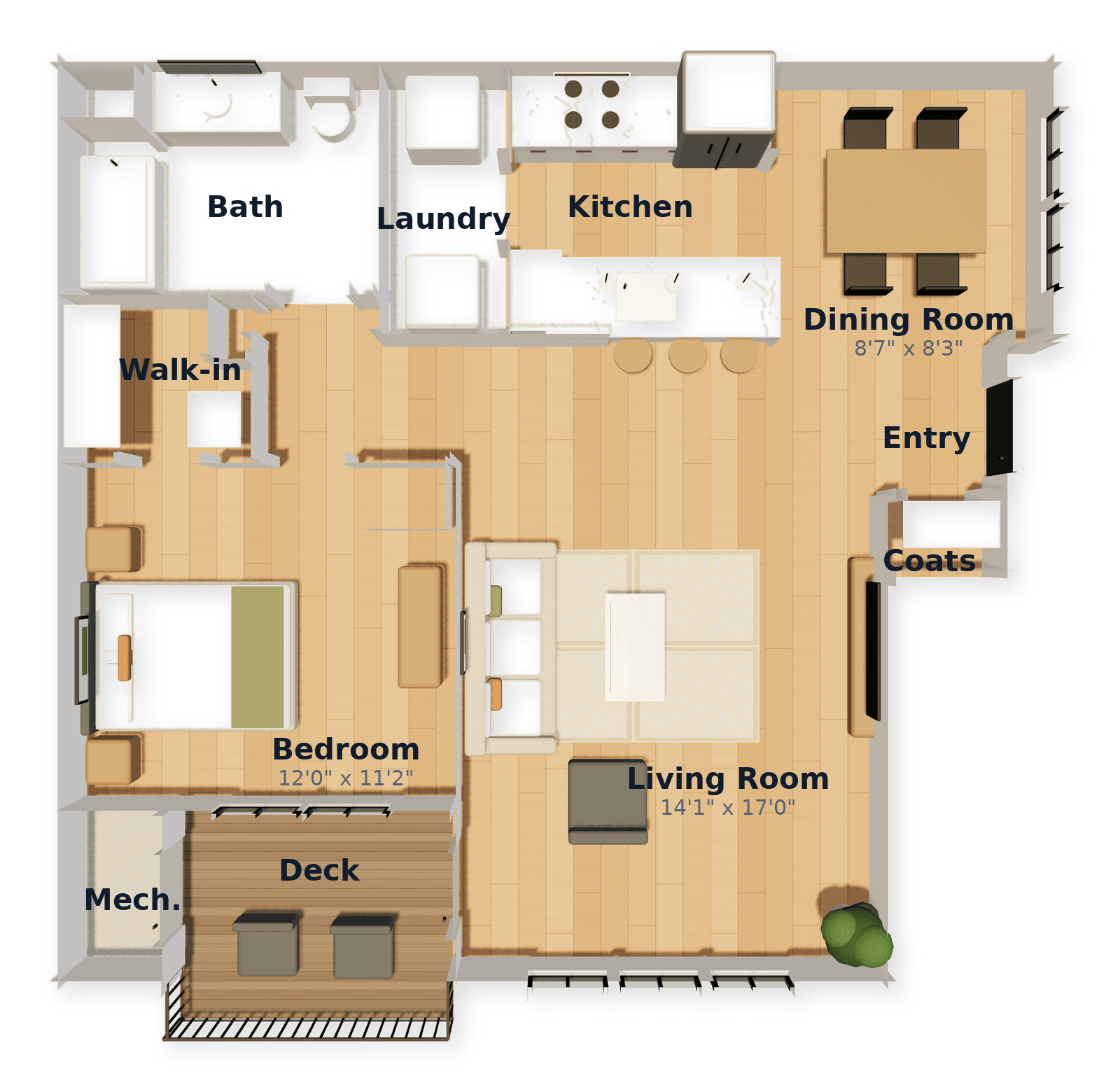 One-Bedroom floor plan — 861 sq ft at White Oaks at Wilton
