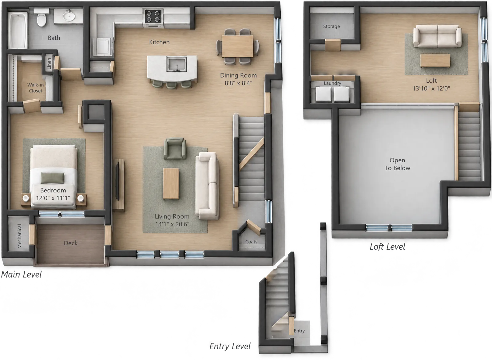 One-Bedroom Loft floor plan — 1237 sq ft at White Oaks at Wilton