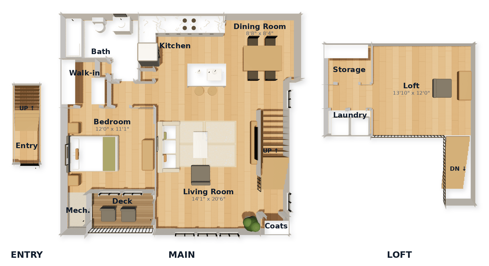 One-Bedroom Loft floor plan — 1237 sq ft at White Oaks at Wilton