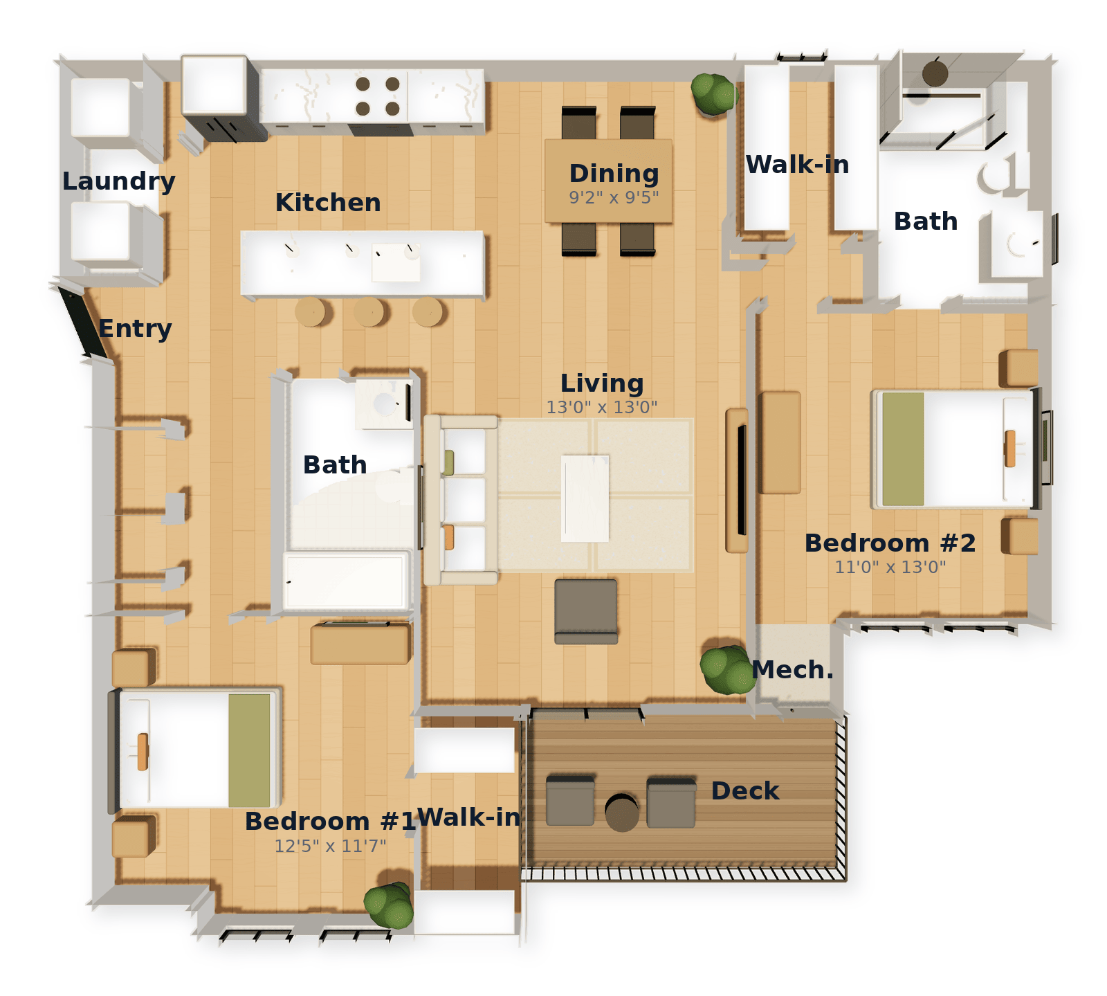 Two-Bedroom floor plan — 1119 sq ft at White Oaks at Wilton