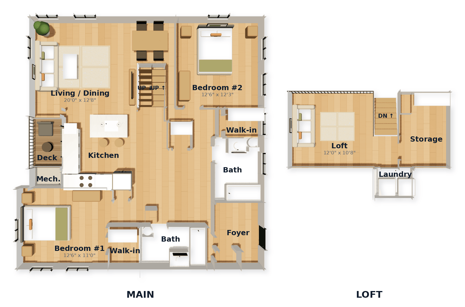 Two-Bedroom Loft — largest floor plan — 1495 sq ft at White Oaks at Wilton
