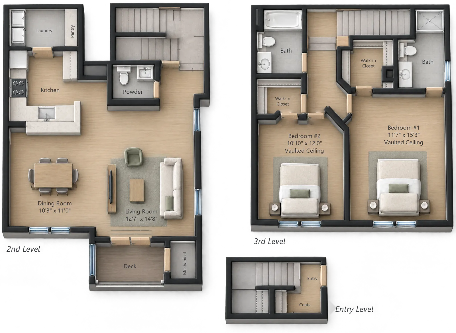 Two-Bedroom Townhome floor plan — 1390 sq ft at White Oaks at Wilton