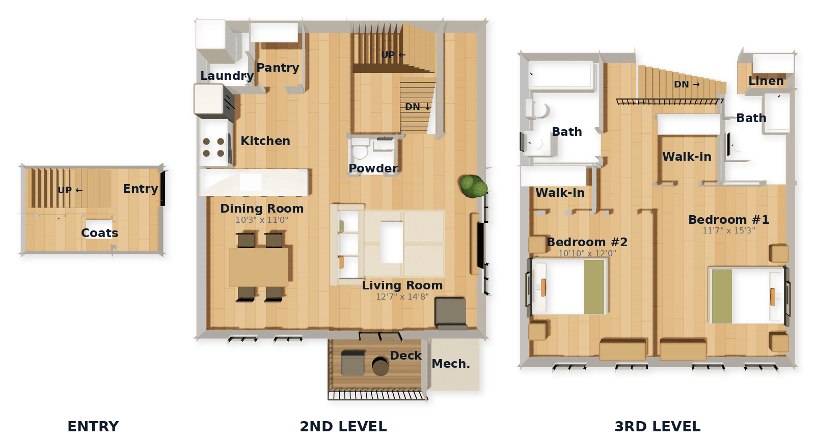 Two-Bedroom Townhome floor plan — 1390 sq ft at White Oaks at Wilton