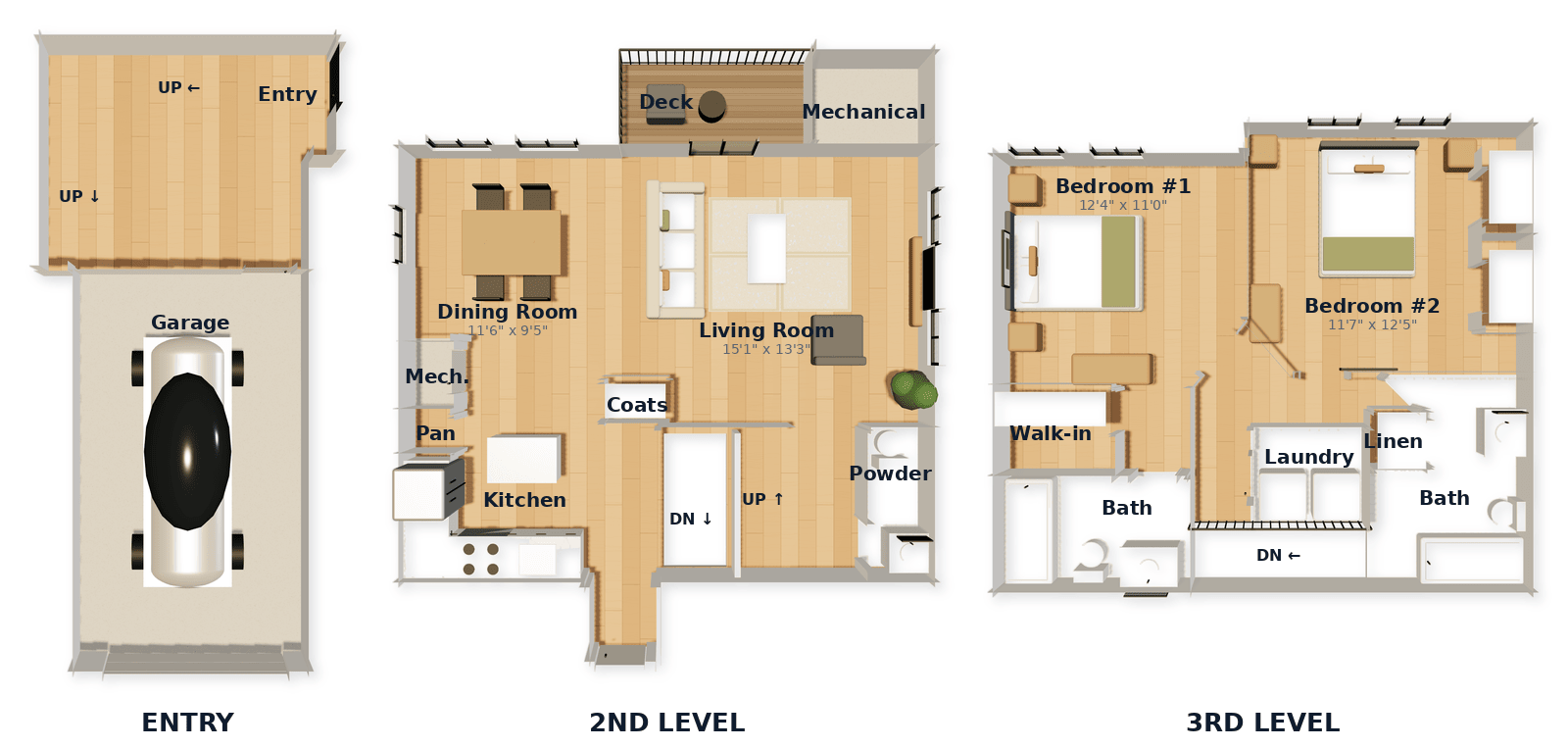 Two-Bedroom Townhome + Garage floor plan — 1388 sq ft at White Oaks at Wilton