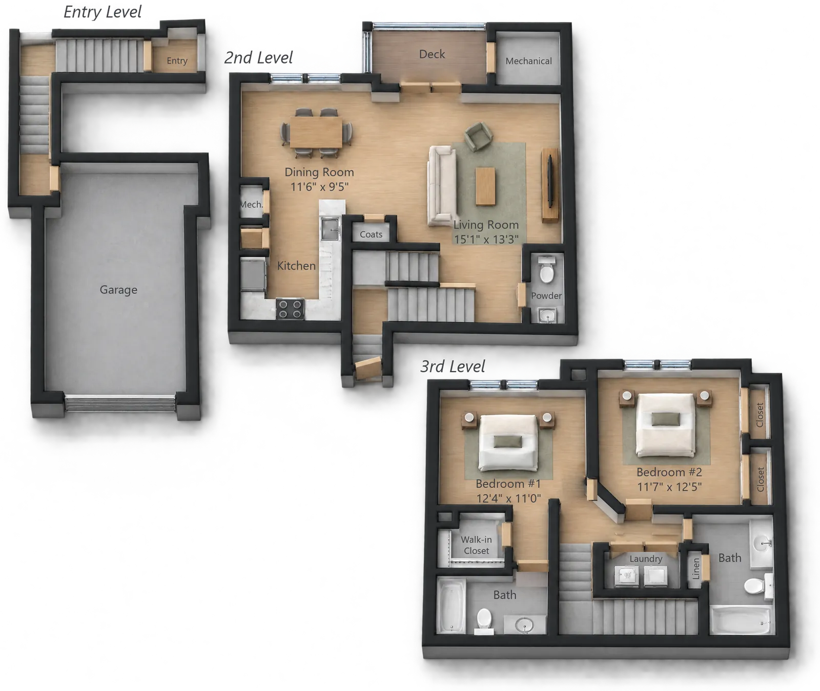 Two-Bedroom Townhome + Garage floor plan — 1388 sq ft at White Oaks at Wilton