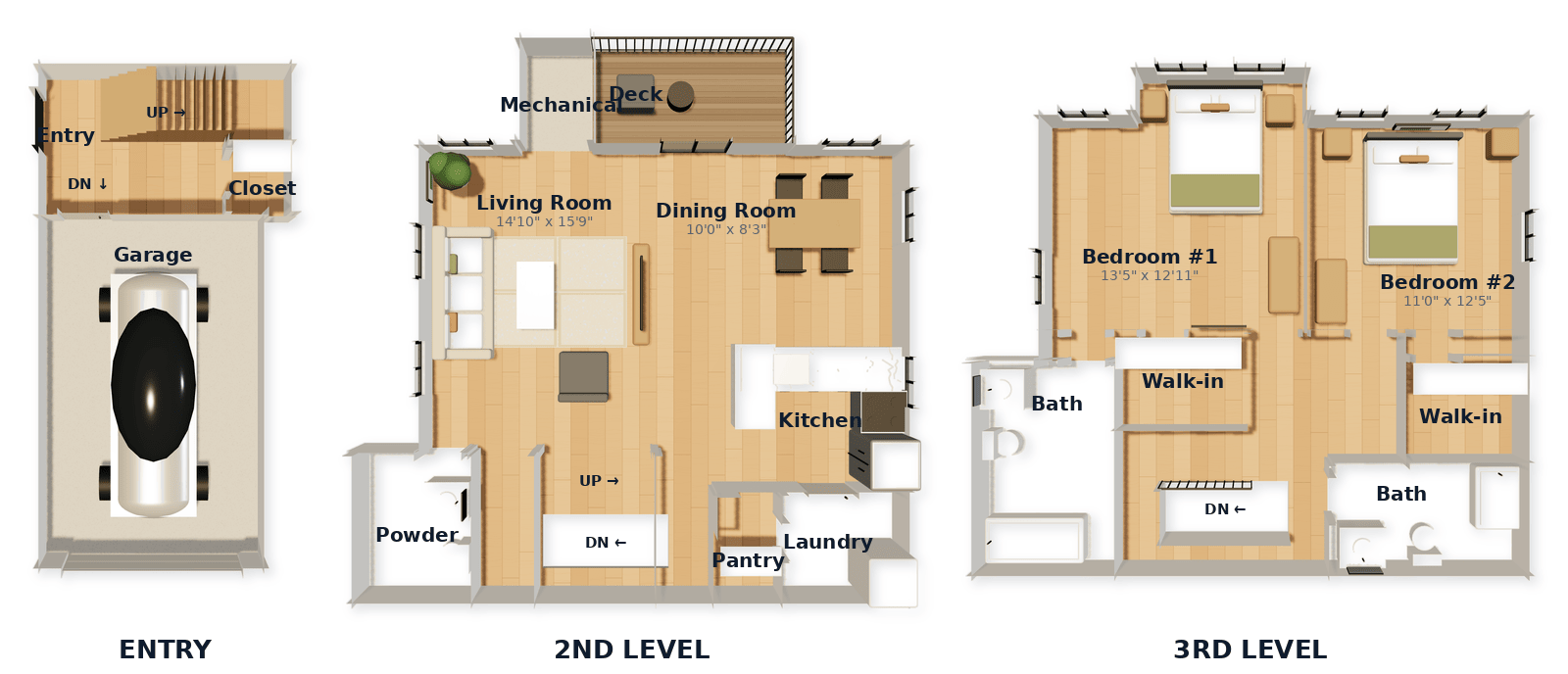 Two-Bedroom Townhome Corner floor plan — 1454 sq ft at White Oaks at Wilton
