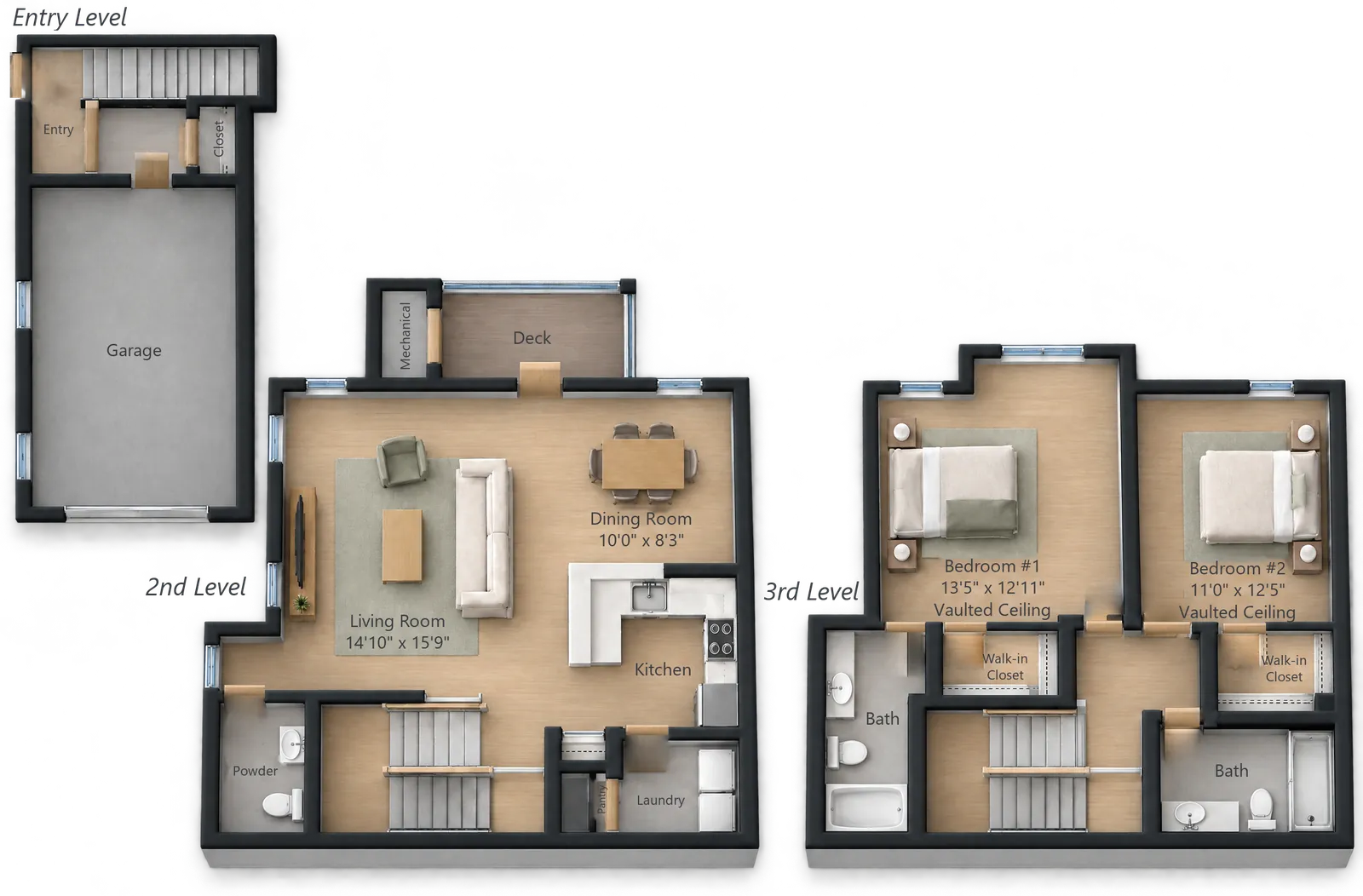 Two-Bedroom Townhome Corner floor plan — 1454 sq ft at White Oaks at Wilton